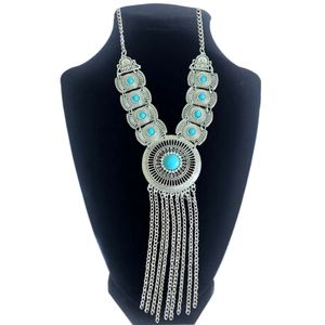 FREE Shipping! BEAUTIFUL Handmade Faux Turquoise CZ Crystal Medallion Necklace